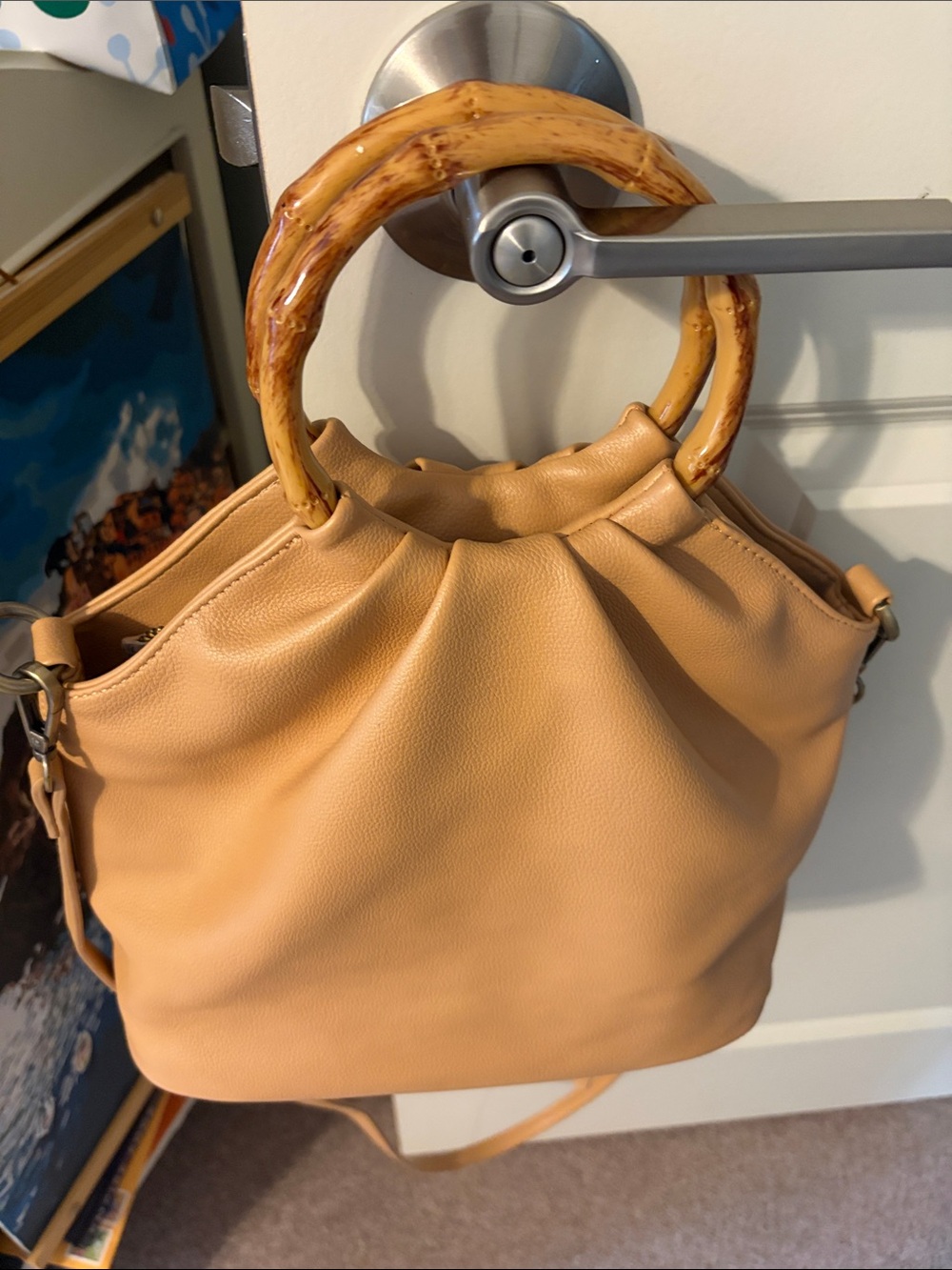 Joy Susan Bamboo Handle Shoulder Bag in Tan